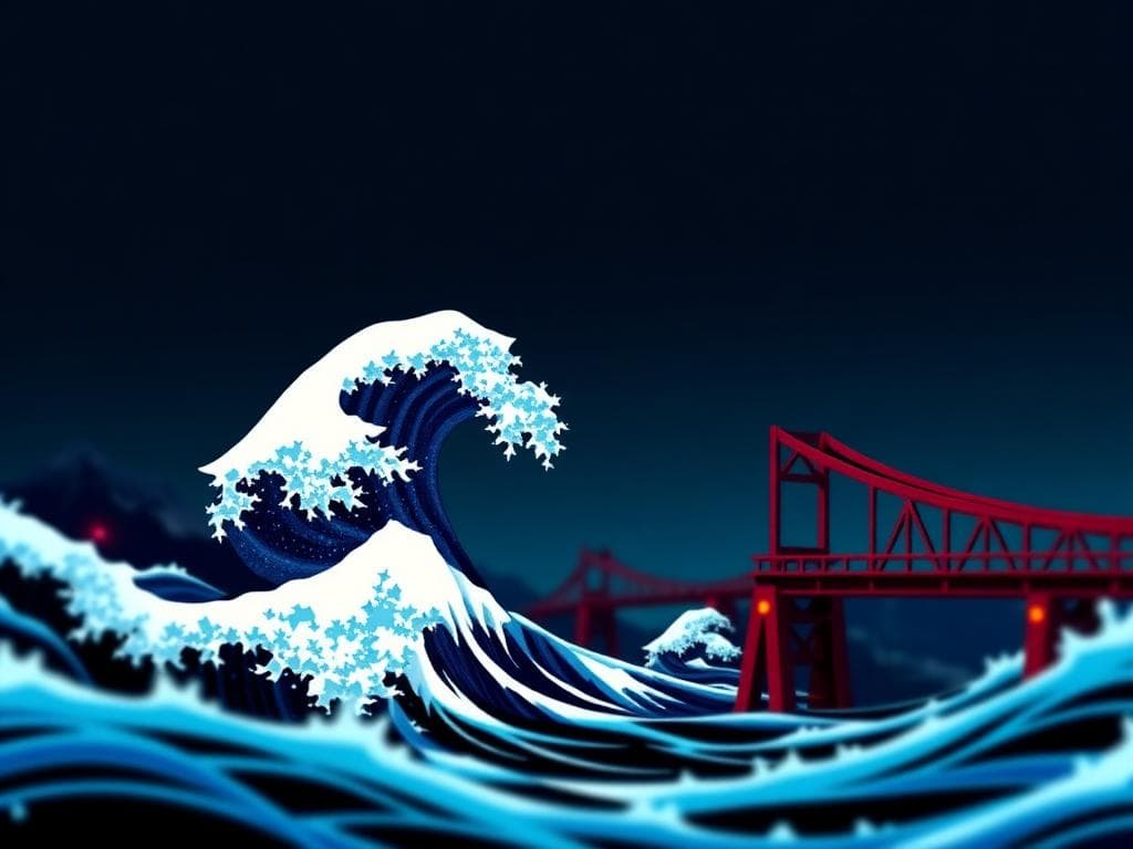 1-Bit Pixel Art Recreation of Hokusai's Great Wave Bridges Nostalgic Tech and Art